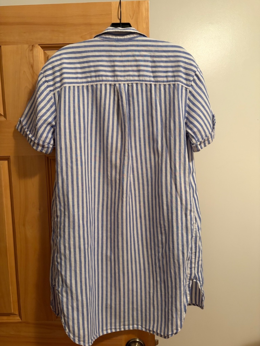 GAP Blue & White Striped Linen Blend Short Sleeve Shirt Dress XS - Picture 2 of 4